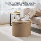Pouf de rangement rond pliable beige/sable/blanc avec garniture cloutée pour 1 personne