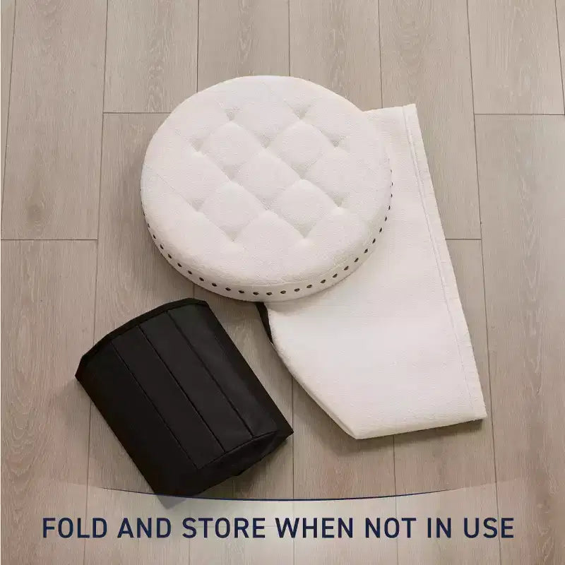 Pouf de rangement rond pliable beige/sable/blanc avec garniture cloutée pour 1 personne