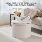 Pouf de rangement rond pliable beige/sable/blanc avec garniture cloutée pour 1 personne