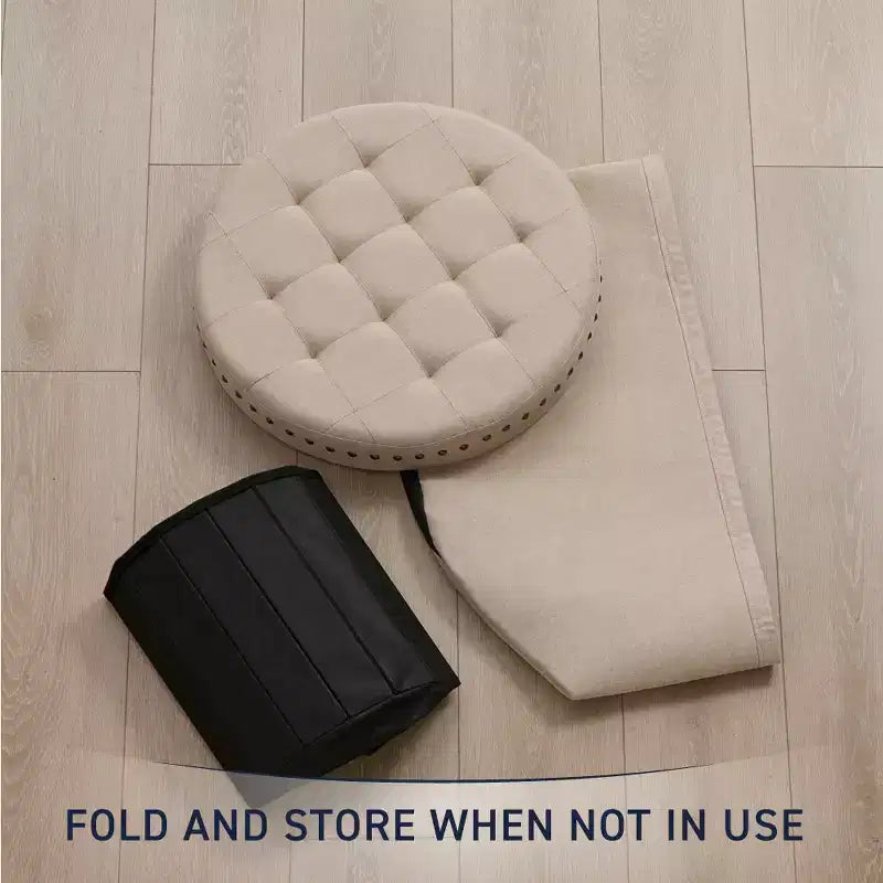 Pouf de rangement rond pliable beige/sable/blanc avec garniture cloutée pour 1 personne