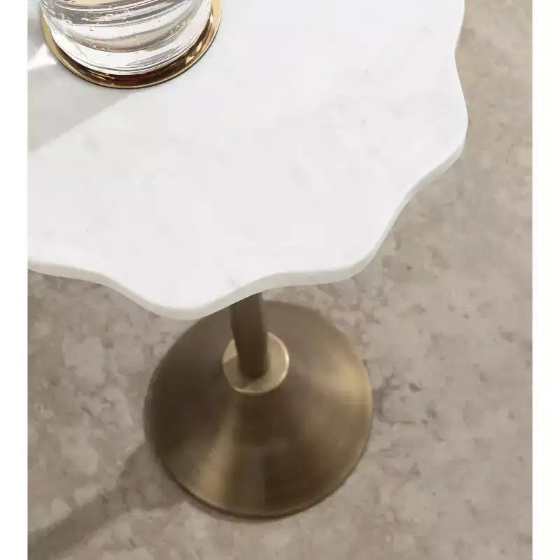 Table d'appoint ronde en marbre festonné et métal noir/doré/argenté pour 1