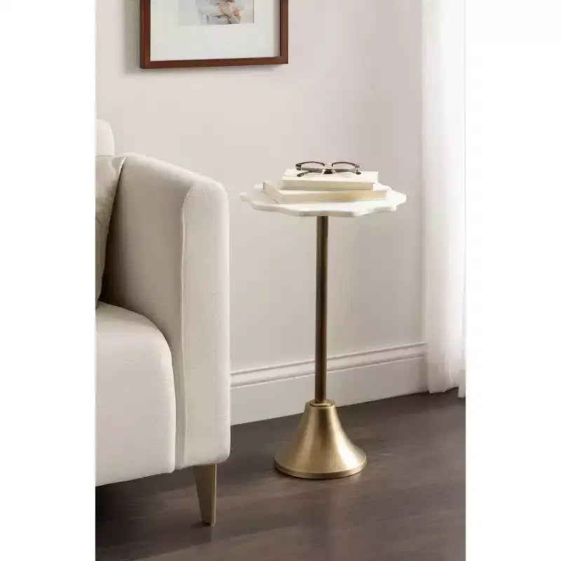 Table d'appoint ronde en marbre festonné et métal noir/doré/argenté pour 1