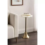 Table d'appoint ronde en marbre festonné et métal noir/doré/argenté pour 1