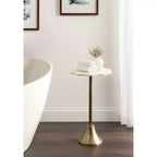 Table d'appoint ronde en marbre festonné et métal noir/doré/argenté pour 1