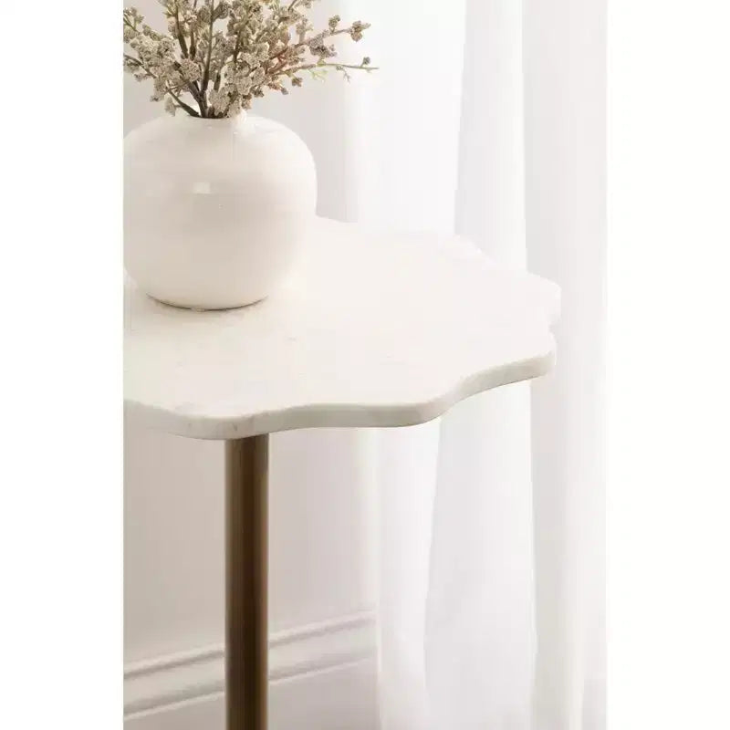 Table d'appoint ronde en marbre festonné et métal noir/doré/argenté pour 1