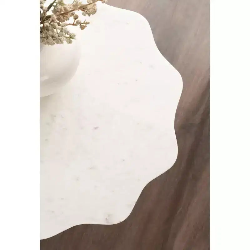 Table d'appoint ronde en marbre festonné et métal noir/doré/argenté pour 1