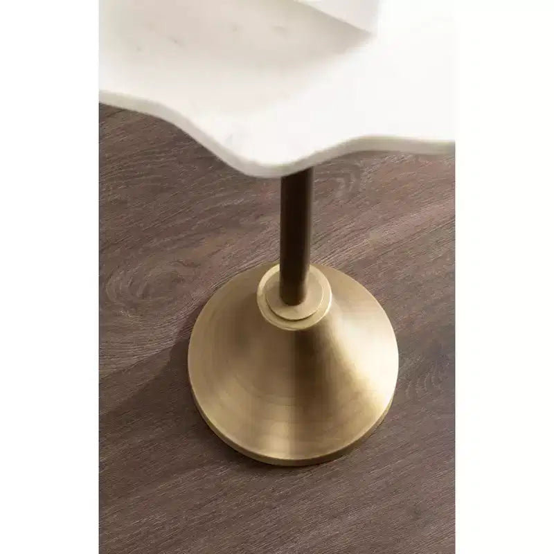 Table d'appoint ronde en marbre festonné et métal noir/doré/argenté pour 1