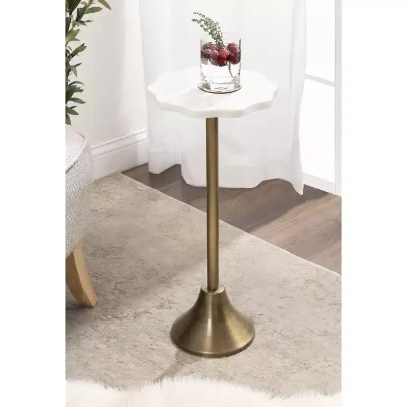 Table d'appoint ronde en marbre festonné et métal noir/doré/argenté pour 1