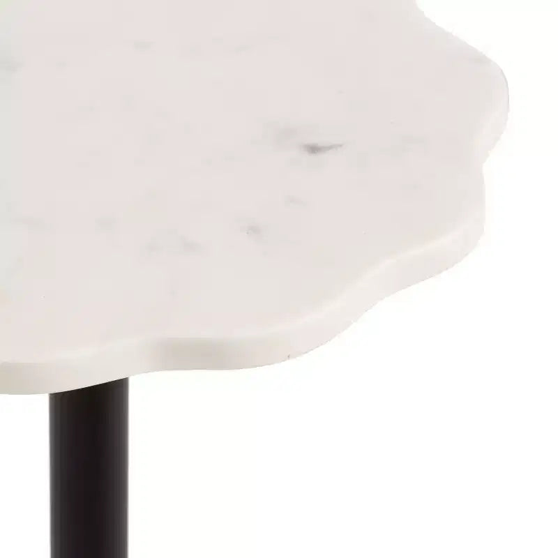 Table d'appoint ronde en marbre festonné et métal noir/doré/argenté pour 1