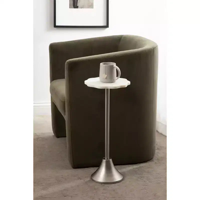 Table d'appoint ronde en marbre festonné et métal noir/doré/argenté pour 1