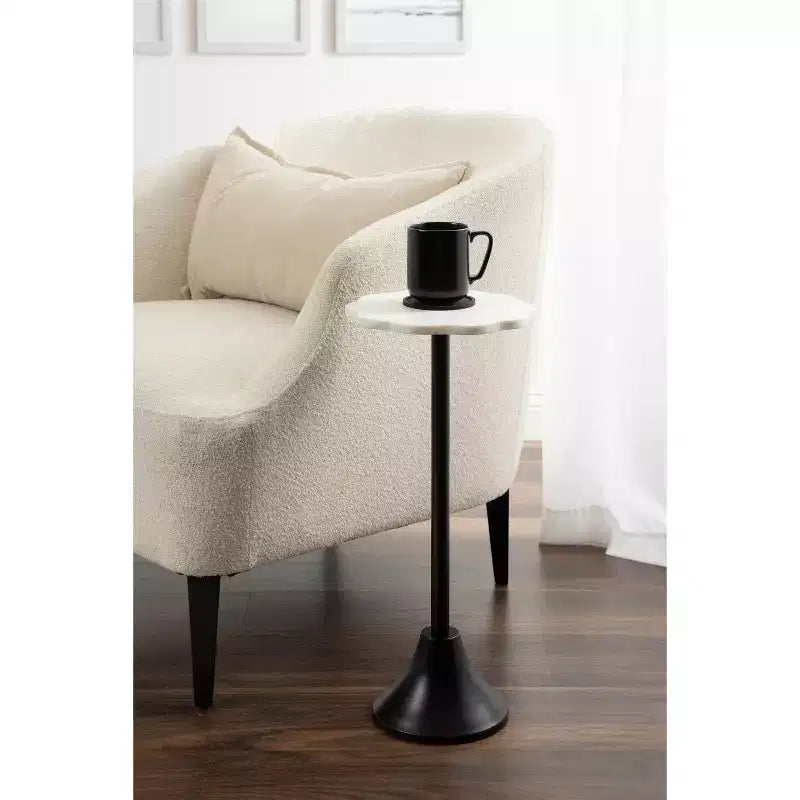 Table d'appoint ronde en marbre festonné et métal noir/doré/argenté pour 1