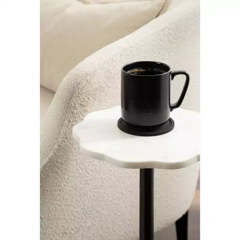 Table d'appoint ronde en marbre festonné et métal noir/doré/argenté pour 1