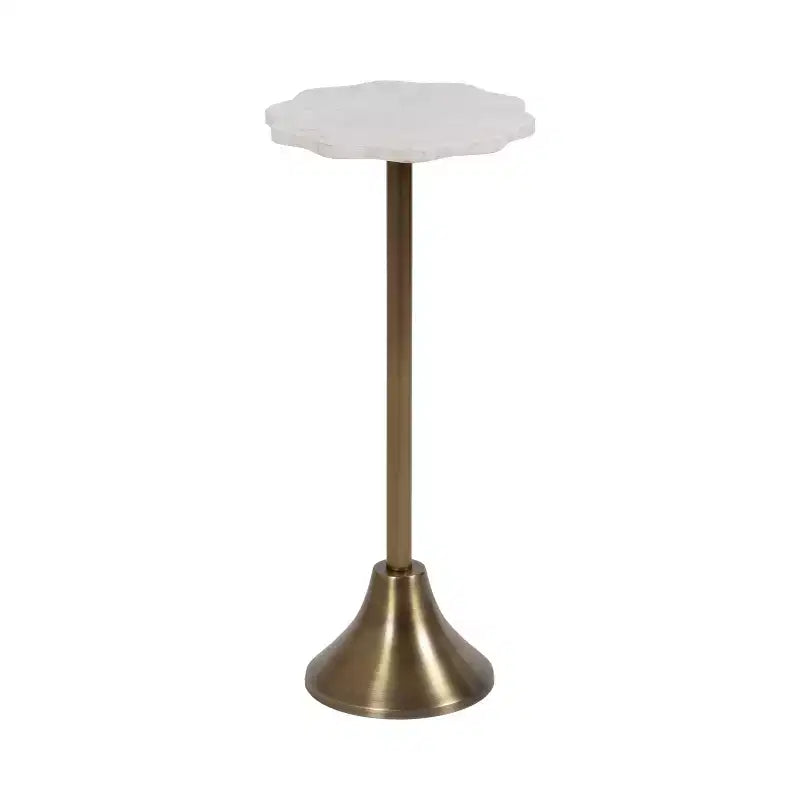 Table d'appoint ronde en marbre festonné et métal noir/doré/argenté pour 1