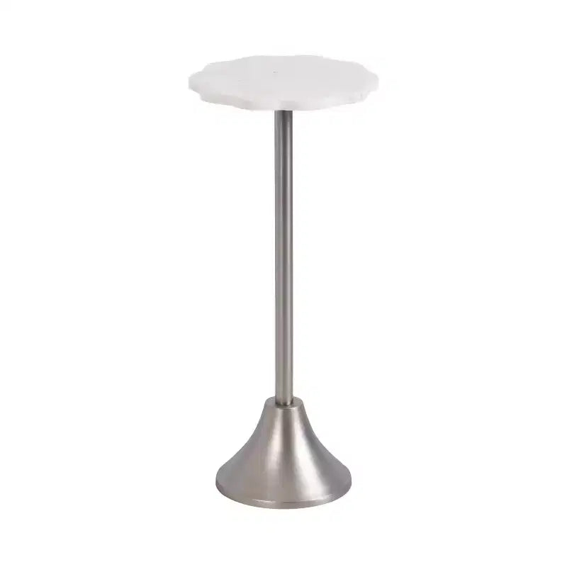 Table d'appoint ronde en marbre festonné et métal noir/doré/argenté pour 1