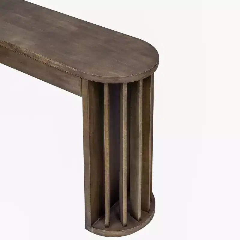 Console en chêne naturel avec 2 tiroirs et pieds en éventail pour 1 personne