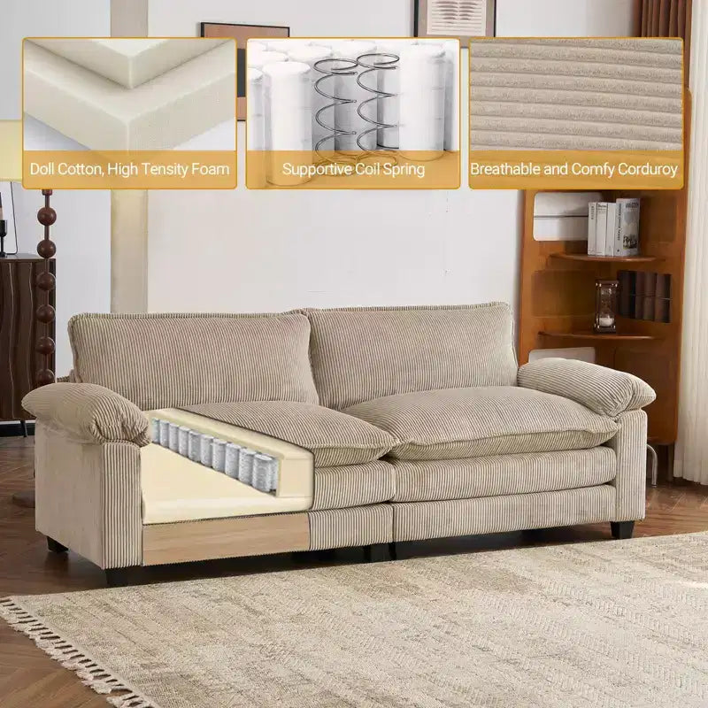 Canapé modulable en velours côtelé couleur nuage pour 2 personnes, disponible en noir/marron/gris/vert/écru