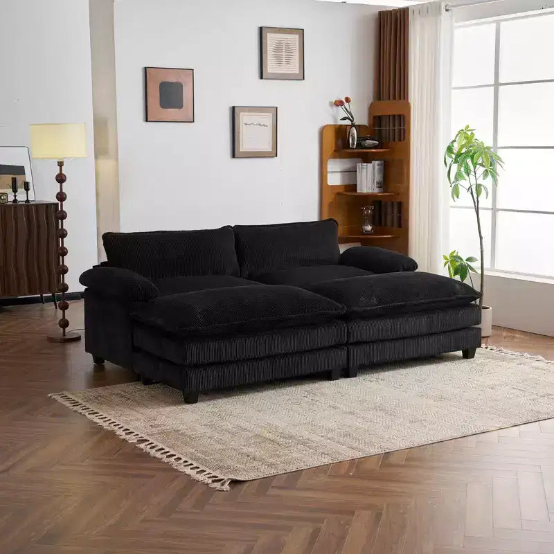 Canapé modulable en velours côtelé couleur nuage pour 2 personnes, disponible en noir/marron/gris/vert/écru