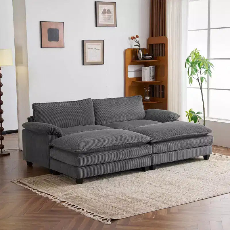 Canapé modulable en velours côtelé couleur nuage pour 2 personnes, disponible en noir/marron/gris/vert/écru