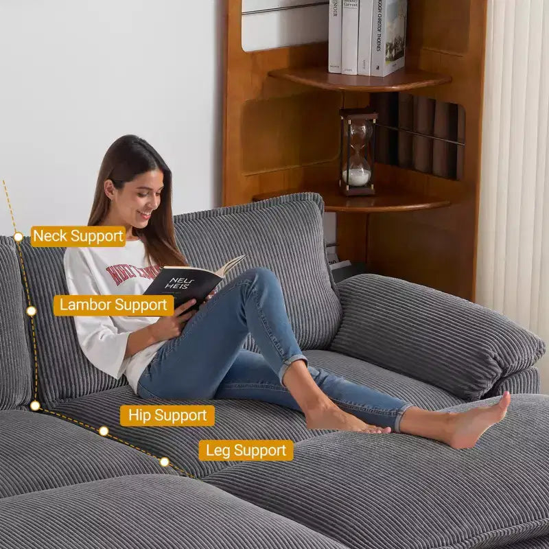 Canapé modulable en velours côtelé couleur nuage pour 2 personnes, disponible en noir/marron/gris/vert/écru