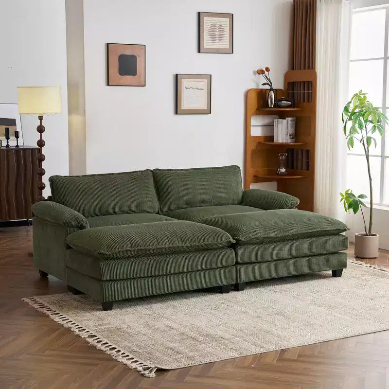 Canapé modulable en velours côtelé couleur nuage pour 2 personnes, disponible en noir/marron/gris/vert/écru