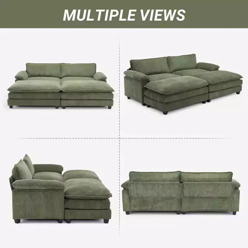 Canapé modulable en velours côtelé couleur nuage pour 2 personnes, disponible en noir/marron/gris/vert/écru