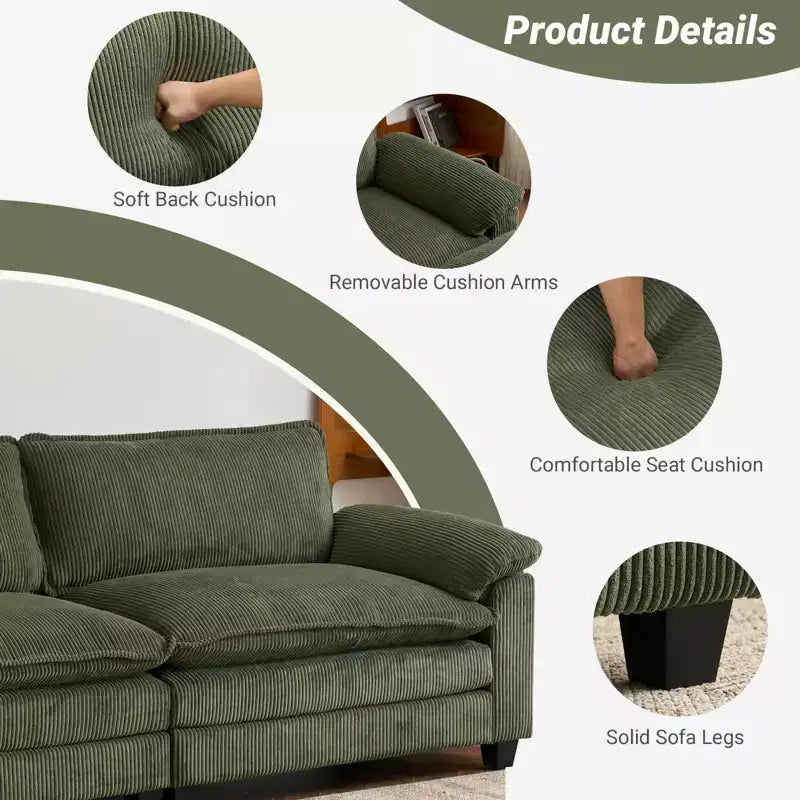 Canapé modulable en velours côtelé couleur nuage pour 2 personnes, disponible en noir/marron/gris/vert/écru