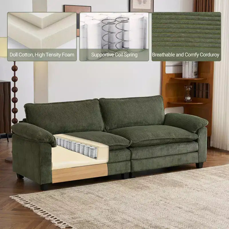 Canapé modulable en velours côtelé couleur nuage pour 2 personnes, disponible en noir/marron/gris/vert/écru
