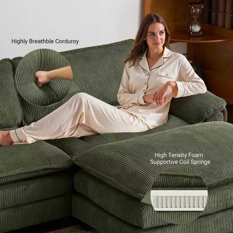 Canapé modulable en velours côtelé couleur nuage pour 2 personnes, disponible en noir/marron/gris/vert/écru