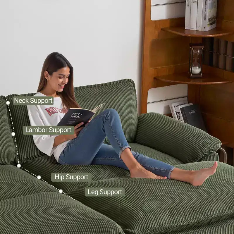 Canapé modulable en velours côtelé couleur nuage pour 2 personnes, disponible en noir/marron/gris/vert/écru