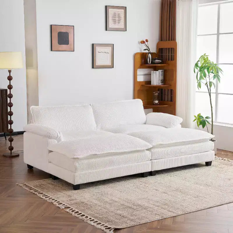 Canapé modulable en velours côtelé couleur nuage pour 2 personnes, disponible en noir/marron/gris/vert/écru