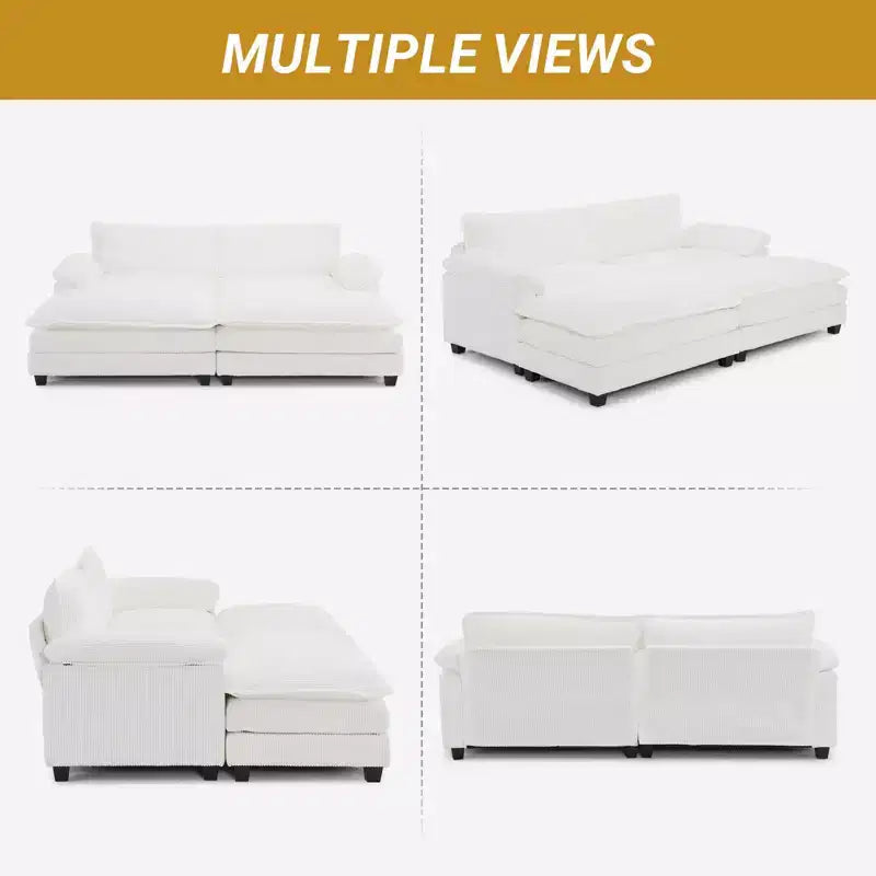 Canapé modulable en velours côtelé couleur nuage pour 2 personnes, disponible en noir/marron/gris/vert/écru