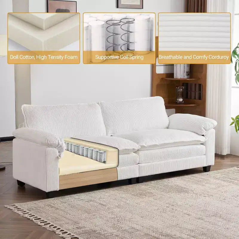 Canapé modulable en velours côtelé couleur nuage pour 2 personnes, disponible en noir/marron/gris/vert/écru