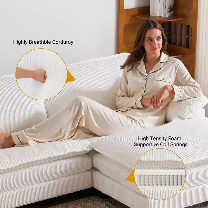 Canapé modulable en velours côtelé couleur nuage pour 2 personnes, disponible en noir/marron/gris/vert/écru