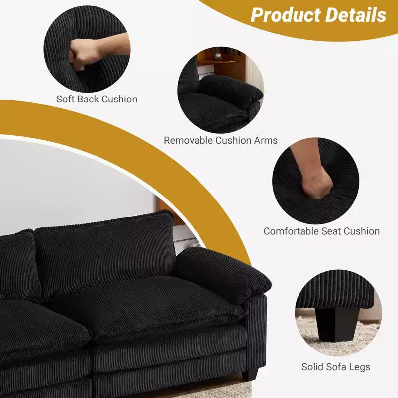 Canapé modulable en velours côtelé couleur nuage pour 2 personnes, disponible en noir/marron/gris/vert/écru