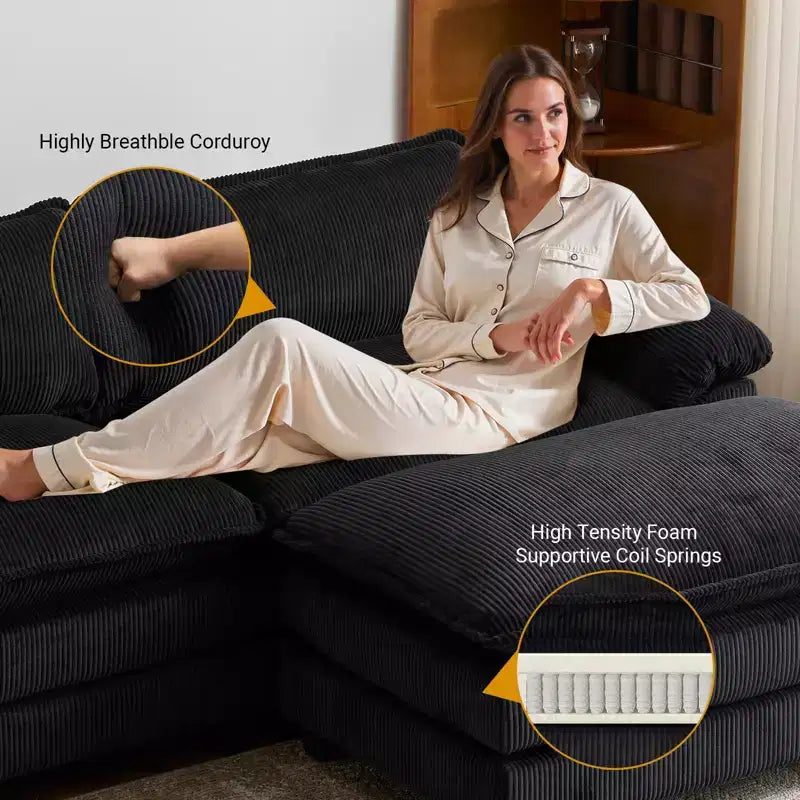 Canapé modulable en velours côtelé couleur nuage pour 2 personnes, disponible en noir/marron/gris/vert/écru