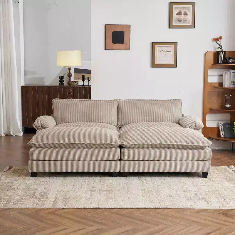 Canapé modulable en velours côtelé couleur nuage pour 2 personnes, disponible en noir/marron/gris/vert/écru