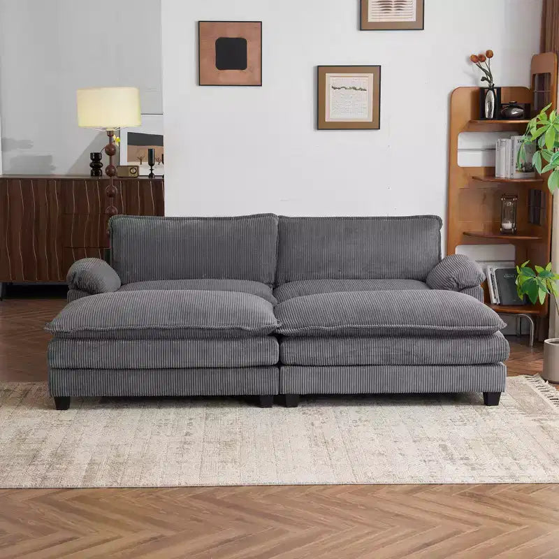 Canapé modulable en velours côtelé couleur nuage pour 2 personnes, disponible en noir/marron/gris/vert/écru