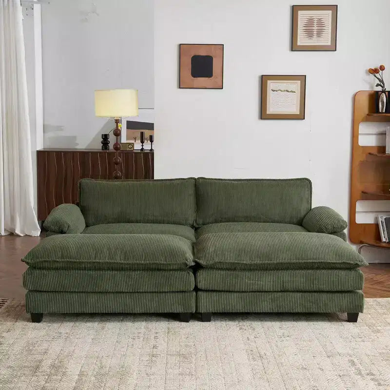 Canapé modulable en velours côtelé couleur nuage pour 2 personnes, disponible en noir/marron/gris/vert/écru