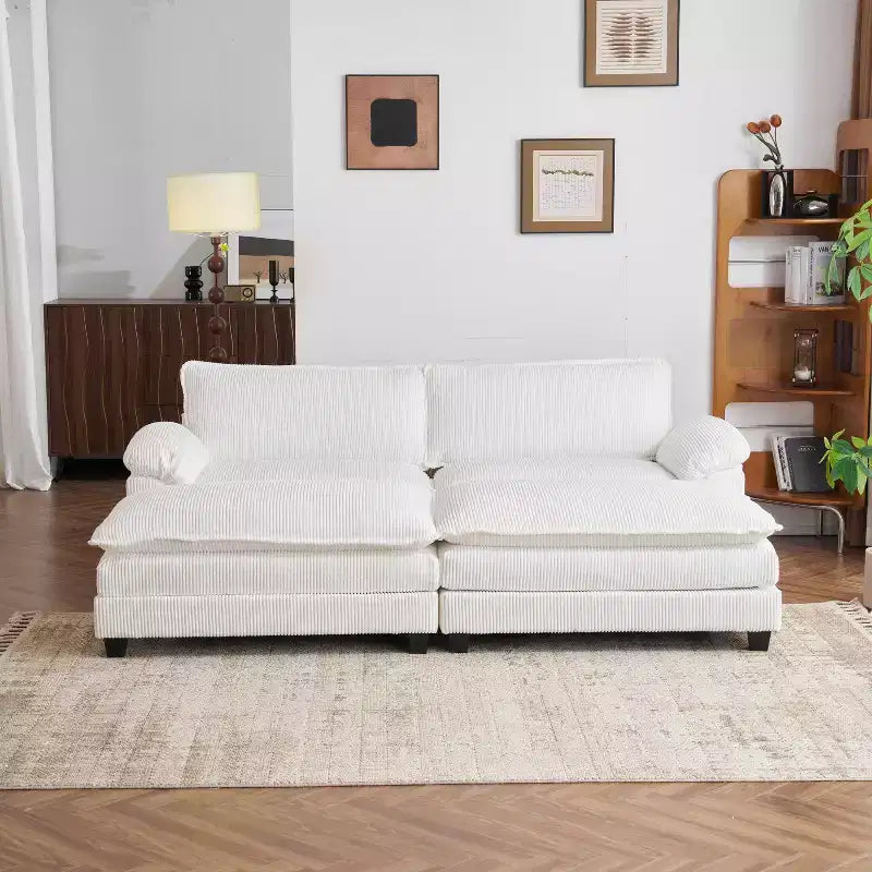 Canapé modulable en velours côtelé couleur nuage pour 2 personnes, disponible en noir/marron/gris/vert/écru