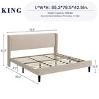 Lit plate-forme King rembourré avec tête de lit capitonnée et 2 poches de rangement pour 1