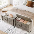 Banc de rangement gris avec roues et charnières de sécurité
