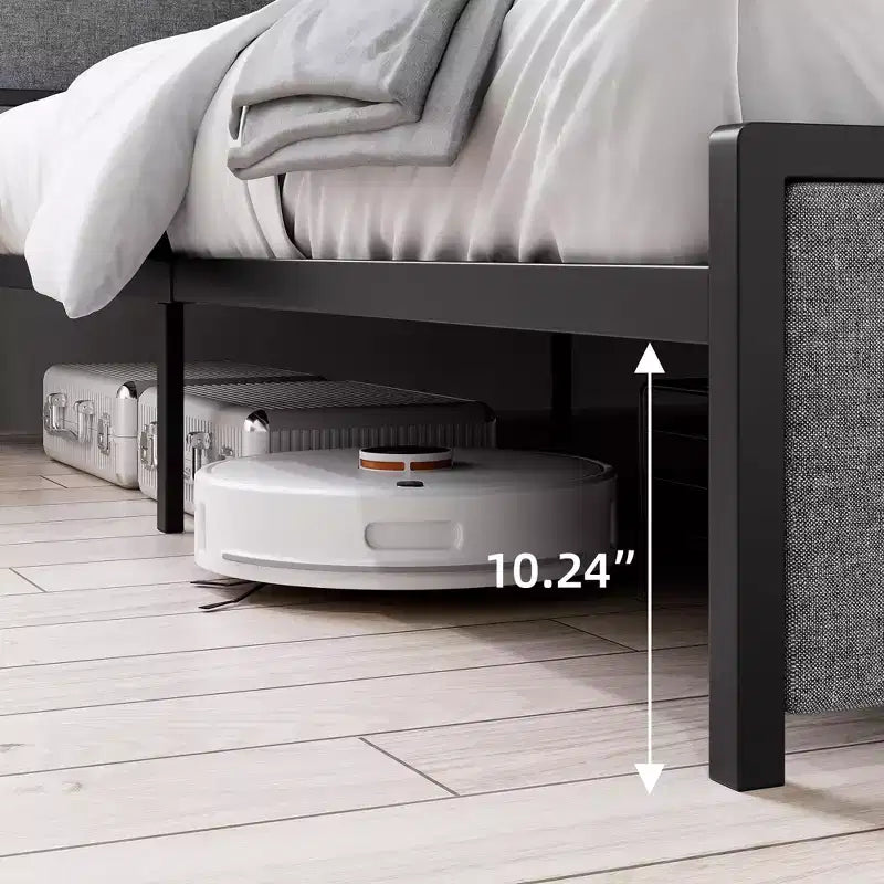 Lit King rembourré avec tête de lit de rangement, 2 tiroirs et station de charge pour 1