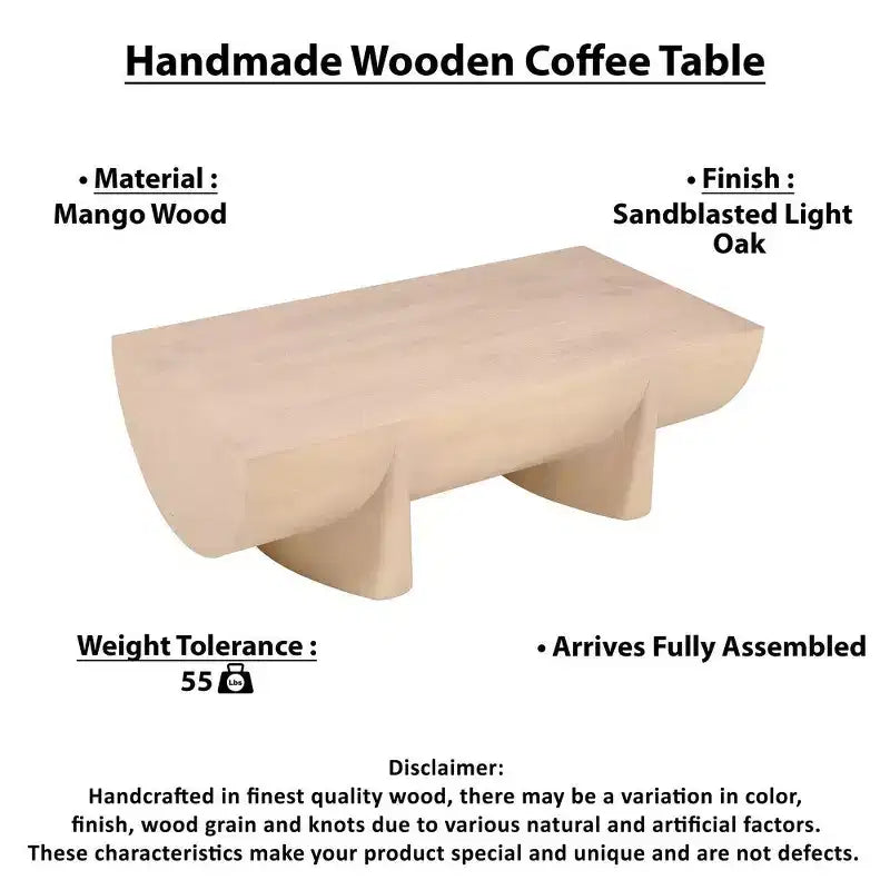 Table basse rectangulaire en bois de manguier naturel pour 1