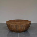 Table basse ronde tambour en manguier marron noyer pour 1 personne
