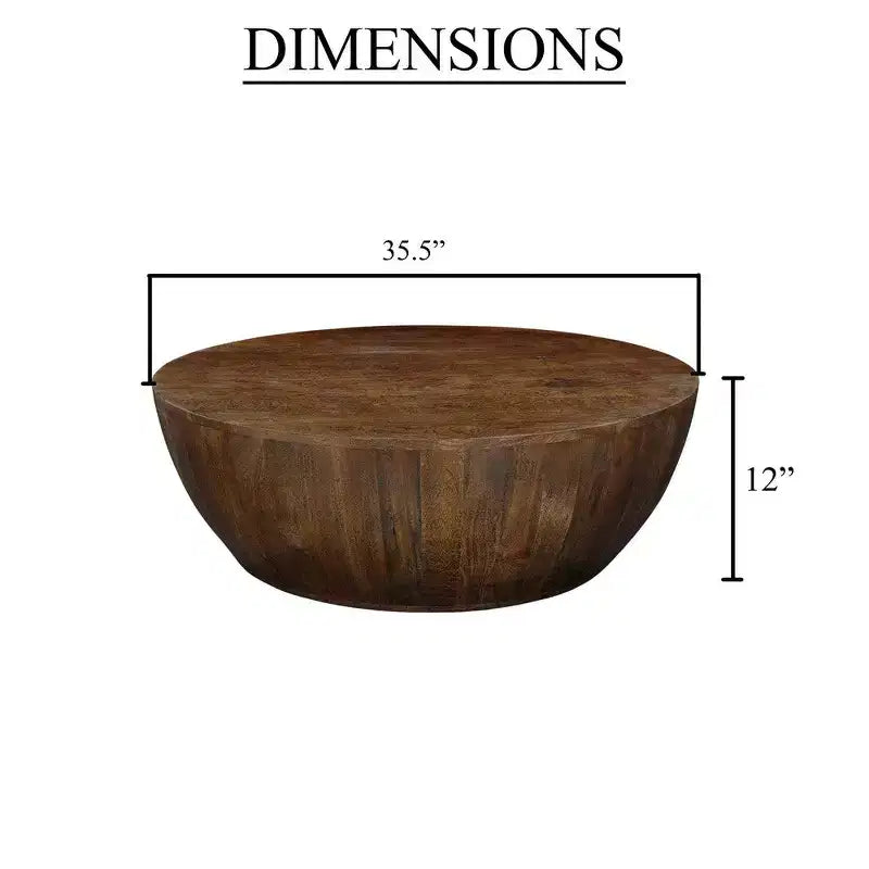 Table basse ronde tambour en manguier marron noyer pour 1 personne