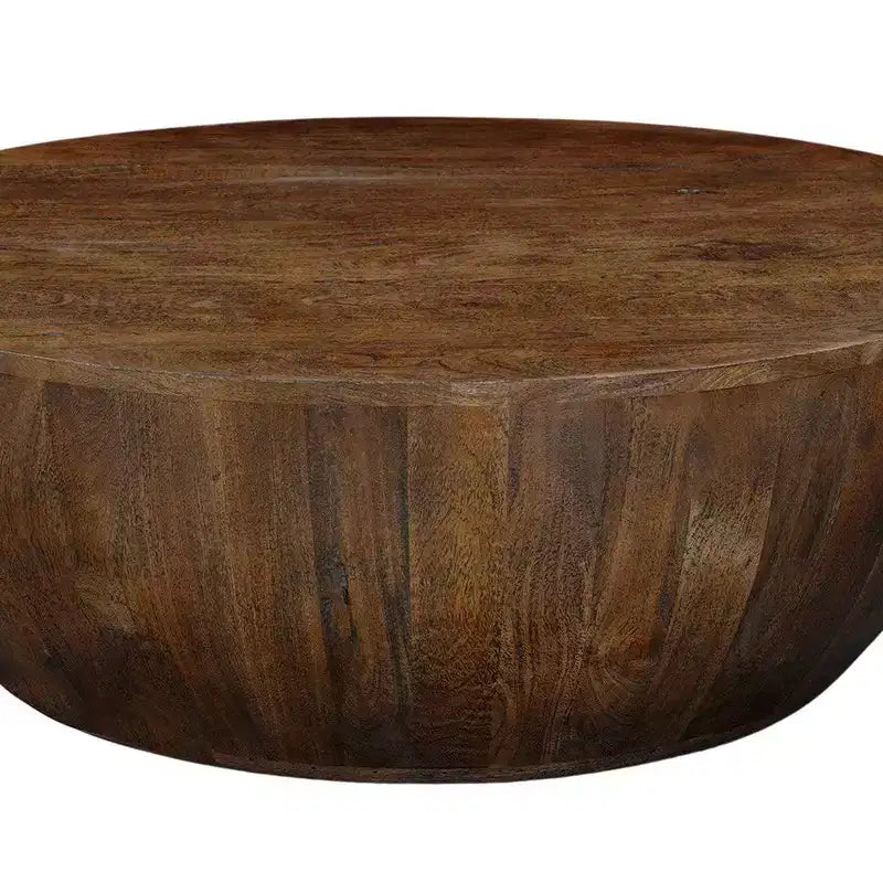 Table basse ronde tambour en manguier marron noyer pour 1 personne