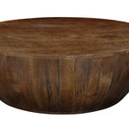 Table basse ronde tambour en manguier marron noyer pour 1 personne