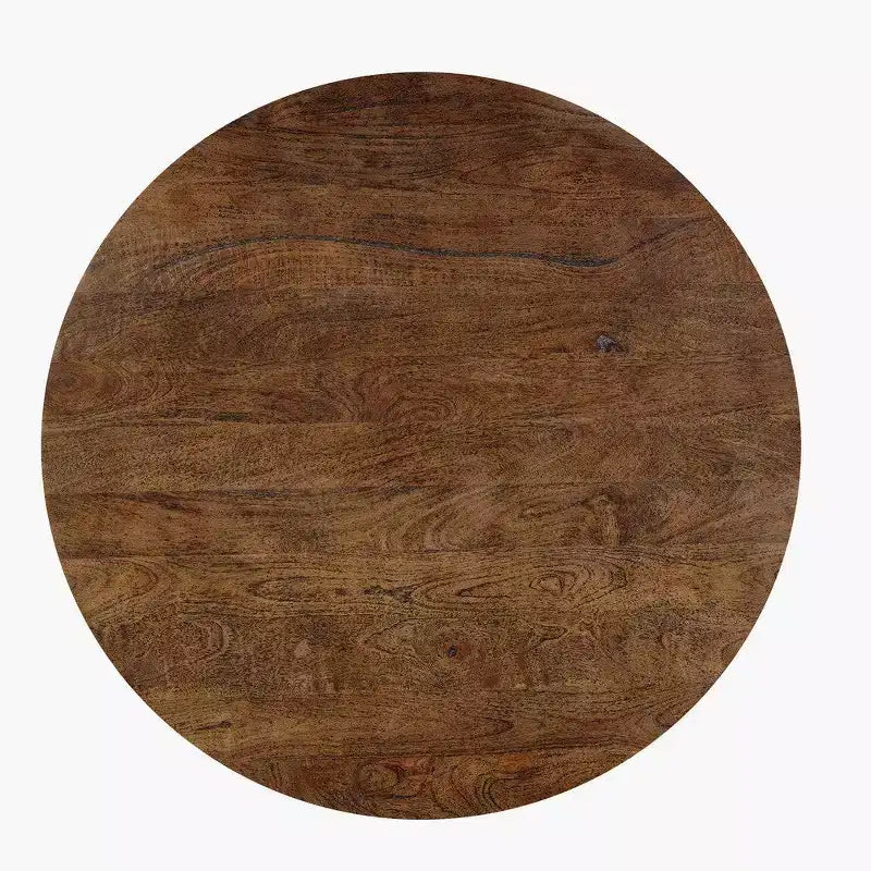 Table basse ronde tambour en manguier marron noyer pour 1 personne