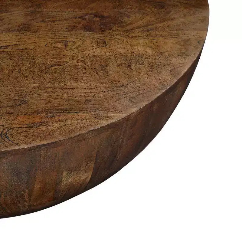 Table basse ronde tambour en manguier marron noyer pour 1 personne