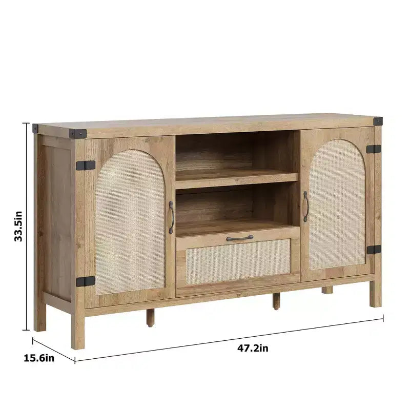 Buffet/Bahut de Ferme en Bois Naturel et Rotin pour 1 personne